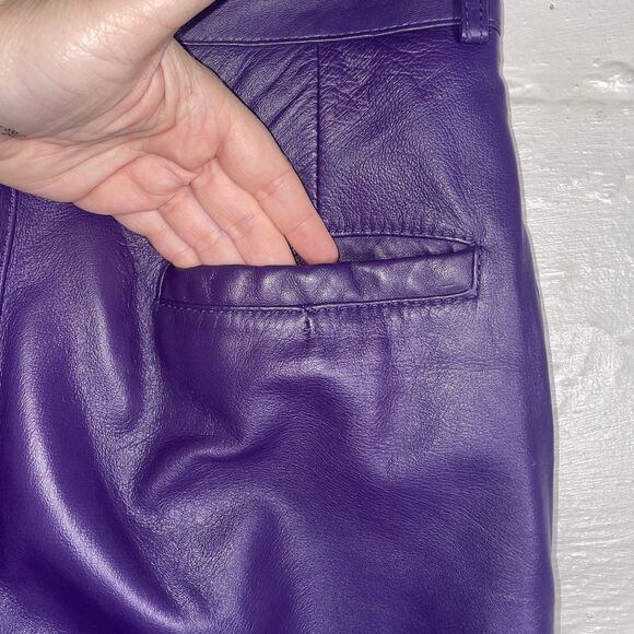 Vintage Purple Leather Pants High Rise Tapered India Bold 80s 90s Size 32 Makart - Picture 8 of 12